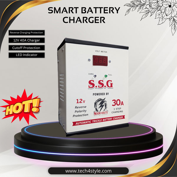 Noor Volts Smart Battery Charger 12 Volt 30 AH Dry, Lead Acid, Tubular Battery Charging